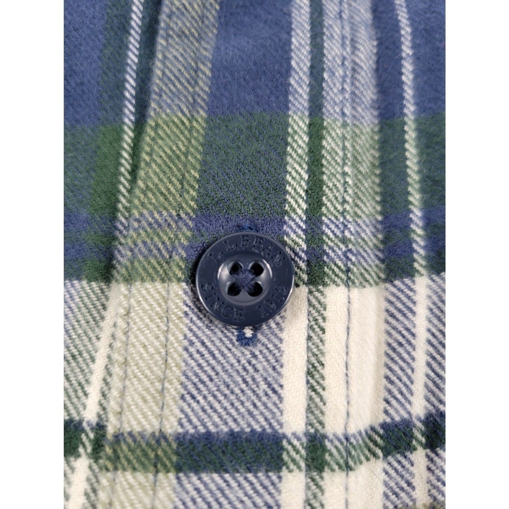 LL Bean 298189 Mens XXL 2XL Fleece Lined Plaid Jacket Shacket Blue Green Yellow - Picture 7 of 12